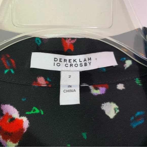NWT DEREK LAM 10 Crosby Evadne Floral Tie Front Blouse Black Size 2 - Picture 12 of 14